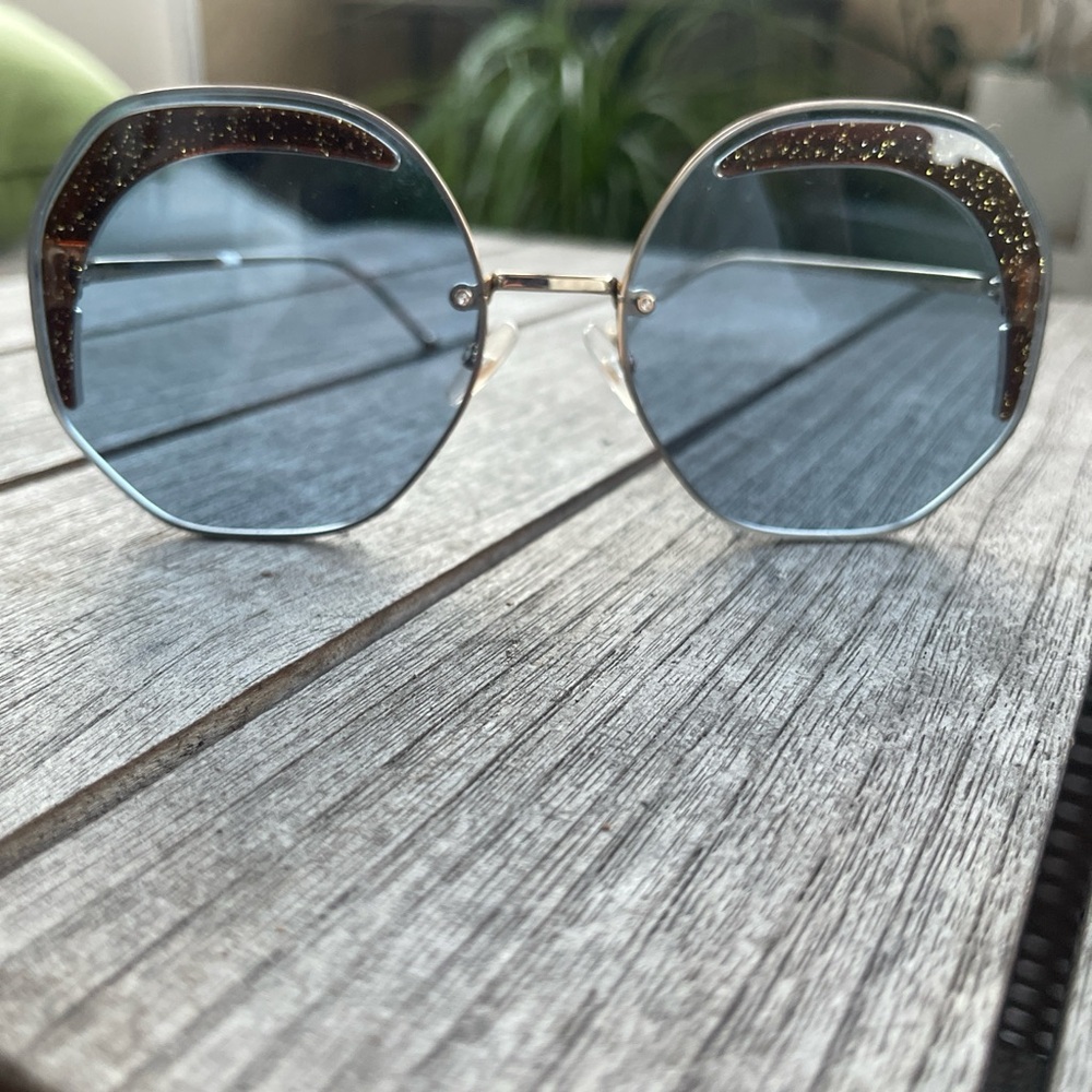 Fendi Blue Lens Round Octagon Sunglasses